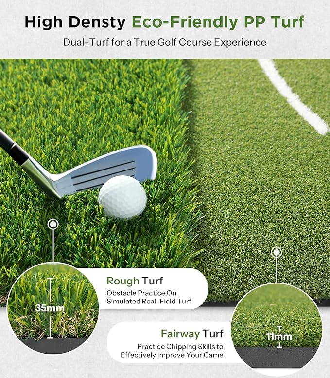 Golf Mat with Dual Turf | Golf Hitting Mat with Standing Guide-Line & Swing Path Line, 5x4ft Thickened Green Turf Practice Mats for Indoor or Outdoor Use, Ideal Gifts for Men Dad Husband & Golfers