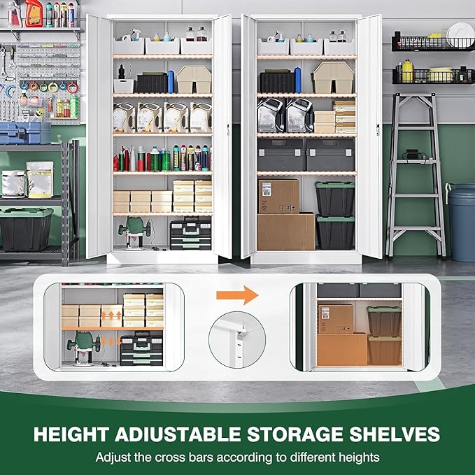 Letaya Metal Garage Storage Cabinets with Lock Door and Adjustable Shelves, Steel Tool Cabinets for Home,Office,Warehouse Organisieren (White, 71" H)