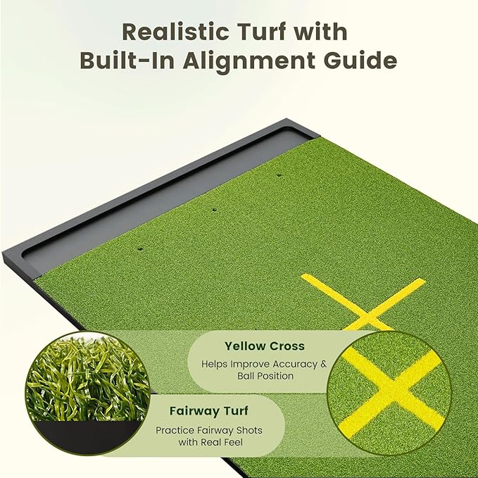 Golf Mat Indoor Outdoor with Stance Guide Cross-Line, 5x4ft & 6x4ft, 26mm & 31mm Thickness Green Turf Practice Mats for Hitting Training Swing, for Men, Dad, Husband & Golf Lovers