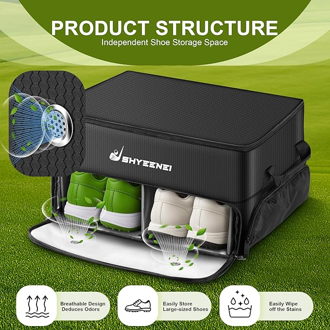 Golf Trunk Organizer, Improved Version 2-Layer Golf Storage Locker, with Ventilated Shoe Compartment, Waterproof & Eco-Friendly Golf Organizer for Car Trunk, Travel, and Daily Use