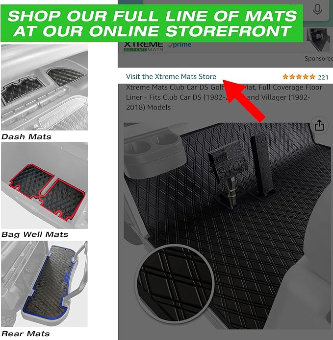 Xtreme Mats Bag Well Mat Rubber Liner Insert Protects Plastic Surfaces from Scuffs for EZGO Golf Carts - TXT (2013-2022) Liberty (2021+) Cushman* S4 - Grey Trim