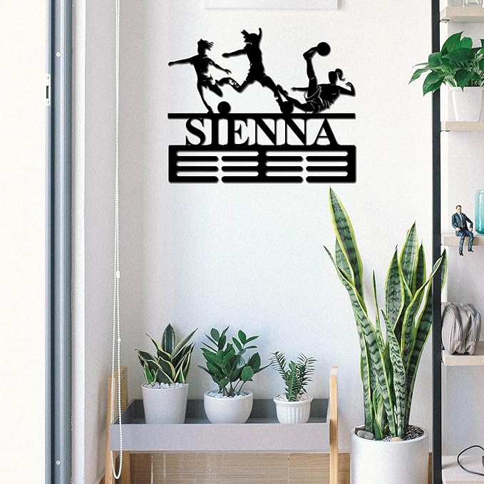 Custom Soccer Achievement Holder Girl Soccer Achievement Hanger with Name, 12 Rungs for Achievements & Ribbons, Soccer Achievement Display Award Display Rack