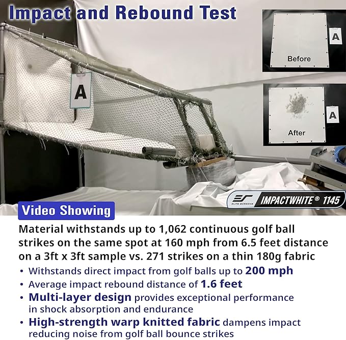 Elite Screens Golf Impact Screen Golf Simulator Impact Screen 10 ft x10 ft, Golf Hitting Screen for Simulator, Enclosed Golf Screen for Training, GolfSim Bay GSB10X10-IPW1145