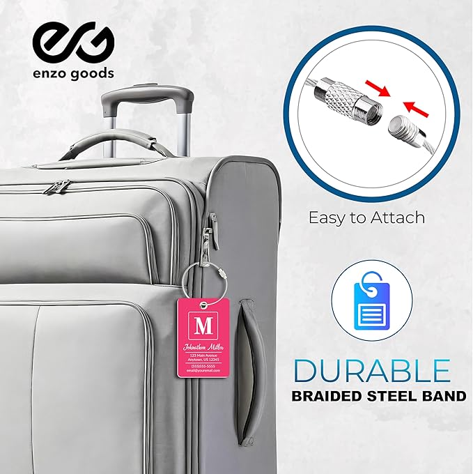Personalized Luggage Tag | 6 Pack | Custom Luggage Tags for Suitcases | Kids Backpack Tag | 10 Color Options & Choose Font, Font Color