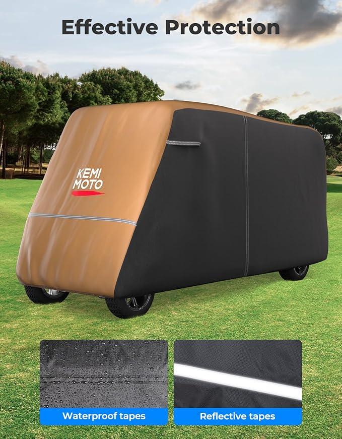 KEMIMOTO Golf Cart Cover, 2/2+2/4/4+2/6/6+2/8 Passenger Heavy Duty Golf Cart Rain Covers with Storage Bag Universal Compatible with EZGO Club Car