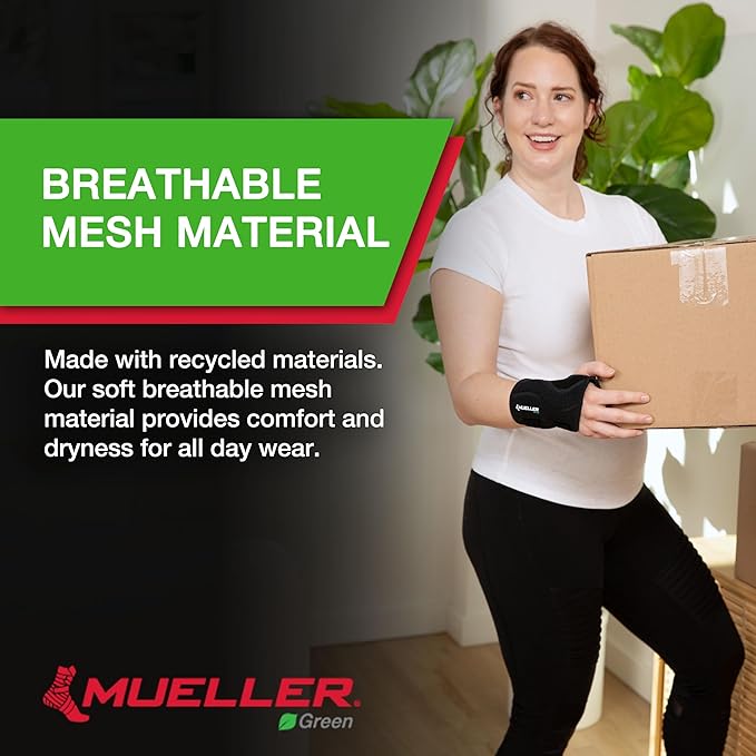 MUELLER Sports Medicine Green Fitted Wrist Brace for Men and Women, Wrist Pain Relief Support, Ideal for Carpal Tunnel, Tendonitis, Arthritis, Black