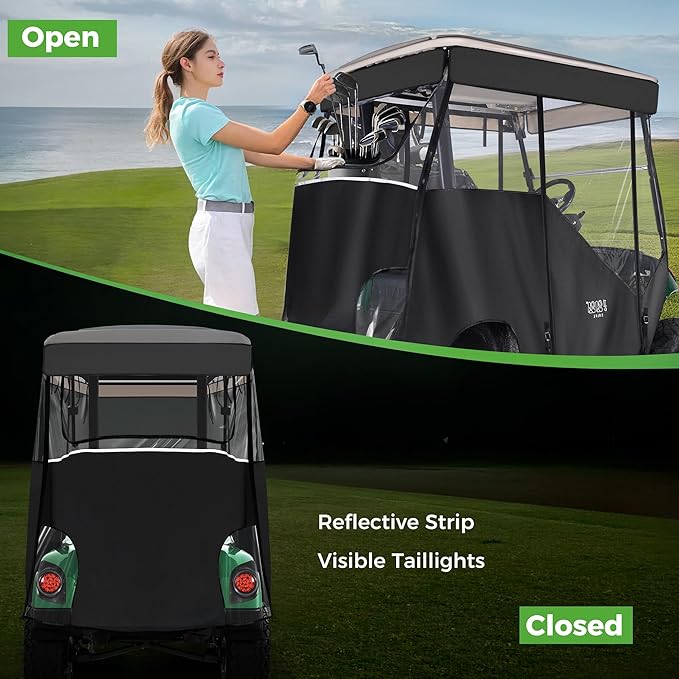 10L0L 3-Sided Track Style Golf Cart Enclosure fit 2 Passenger Yamaha G29 Drive,Waterproof 600D Oxford Cloth Yamaha Rain Cover with Aluminum Pre-Drilled Track,Clear PVC Windshield-Black Valance