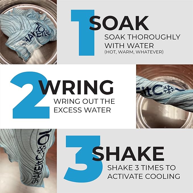 SHAKEitCOOL Original Cooling Towel – Be Cool in Style - Heat Relief, Soft, Lightweight, Sun Protection, Easy Clean - Perfect for Biking, Running, Yoga, Gym, Gardening - Tennis