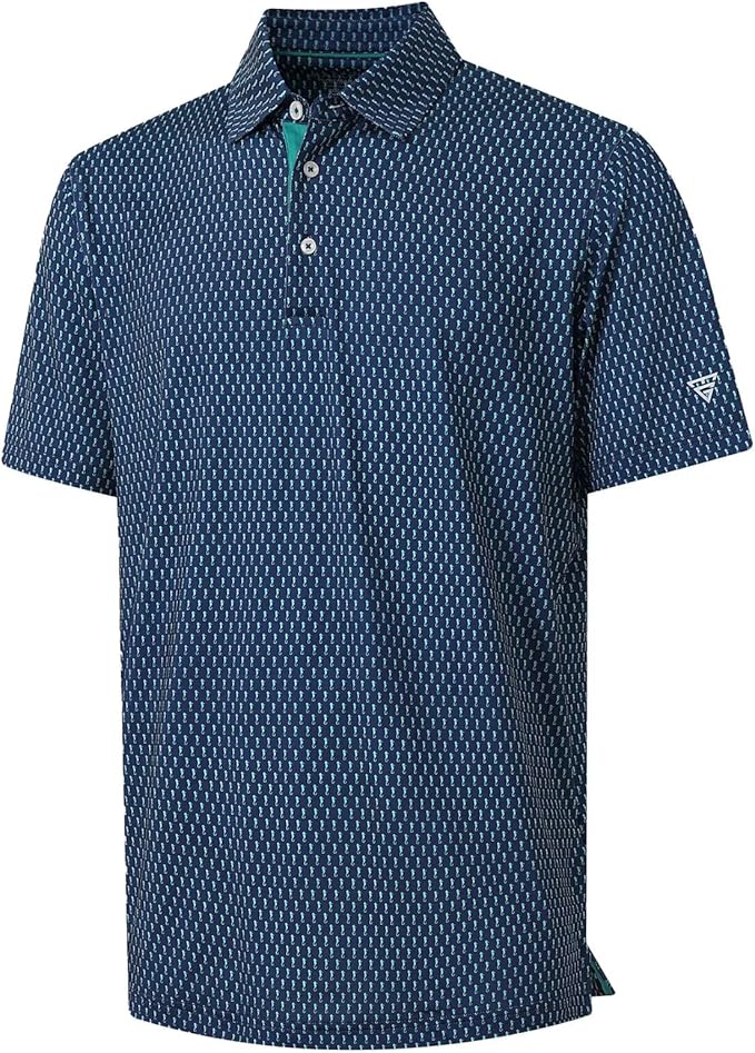 M MAELREG Mens Golf Shirt Short Sleeve Dry Fit Print Moisture Wicking Performance Patterns Collared Polo Shirt
