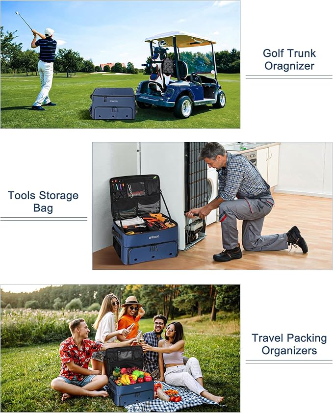 Golf Trunk Organizer, Waterproof Car Golf Locker with Separate Ventilated Compartment for 2 Pair Shoes, Golf Storage for Balls, Tees, Cap, Clothes, Gloves, Accessories, Gifts for Men, Women