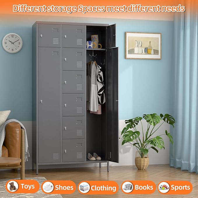 METAN Metal Locker for School Office Gym Bedroom, 10 Doors Steel Storage Locker Cabinet for Employees, Industrial Storage Locker, Assembly Required (Dark Gray)