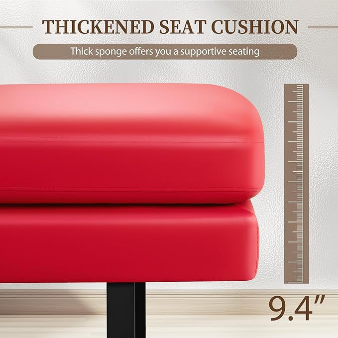 Furniwell Waiting Room Bench with 3 Seats,Faux Leather Reception Bench Upholstered Office Guest Chair Seating,Lobby Bench for Salon,Conference Room and Shop (Red)