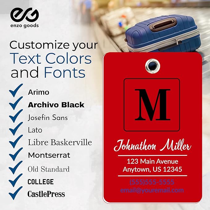 Personalized Luggage Tag | 2 Pack | Custom Luggage Tags for Suitcases | Kids Backpack Tag | 10 Color Options & Choose Font, Font Color
