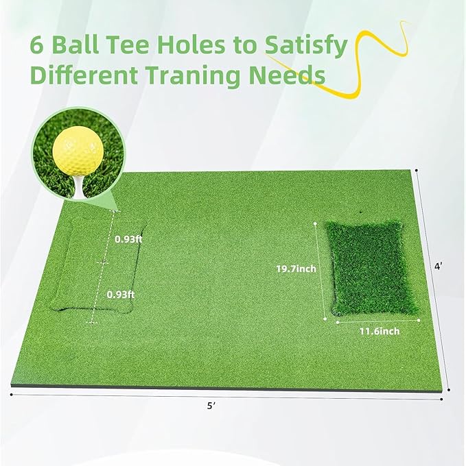 Golf Hitting Mat Indoor Outdoor, 5 * 4ft Thickened Golf Practice Mat with 3 Turfs for Backyard Swing,Driving Chipping Training