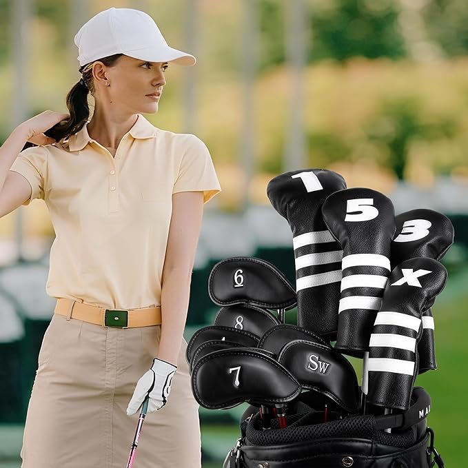 Premium Leather Golf Club Covers -Double-Sided Embroidered Golf Iron Covers with Magnetic Closure, Perfect Iron Covers for Golf Clubs, Durable and Stylish Protection for Your Clubs