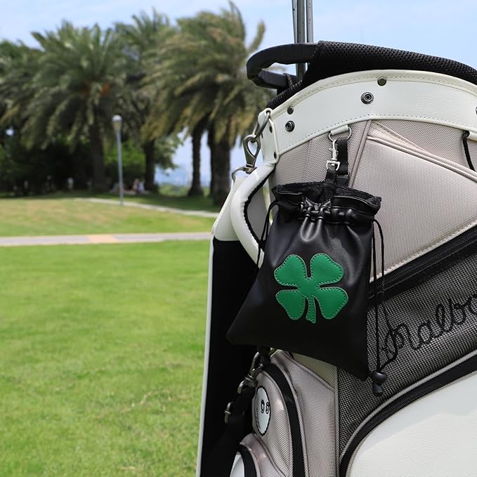 Golf Valuables Pouch,Golf Bag Pouch with Drawstrings Leather Tee Pouchs Bag for Men Women