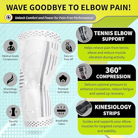 BLITZU Elbow Compression Sleeve for Tendonitis 2 Pack, Tennis Elbow Brace Support for Men and Women Golfers Elbow Pain Relief, Arthritis, Bursitis, Arm Brace for Workout, Weightlifting White XL