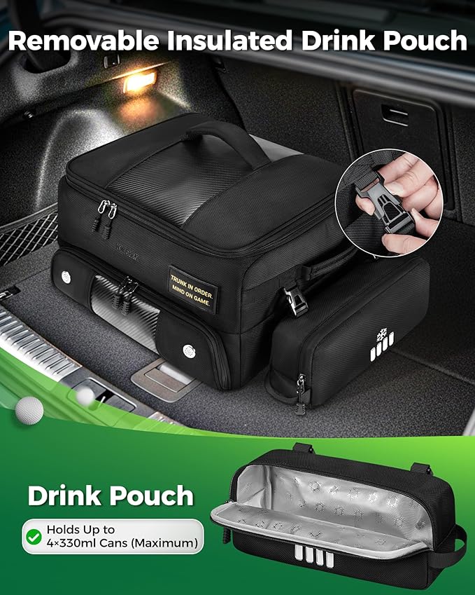 YOREPEK Upgraded Golf Trunk Organizer, Christmas Gifts for Golfers, with Removable Insulated Pouch&Dust-Proof Protective Layer, Multi-Compartment fits 2 Pairs of Shoes, Golf Accessories