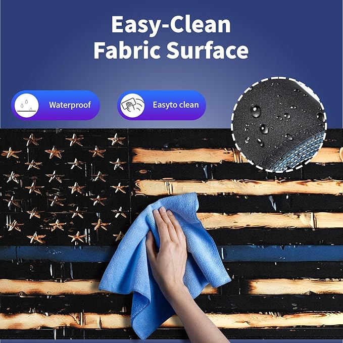 Wknoon. Extra Large Gaming & Office Mouse Pad (31.5" x 11.8") – Rustic Wood American Flag Retro US Thin Blue Line Design, Anti-Slip XXL Desk Mat with Durable Stitched Edges & Smooth Cloth Surface