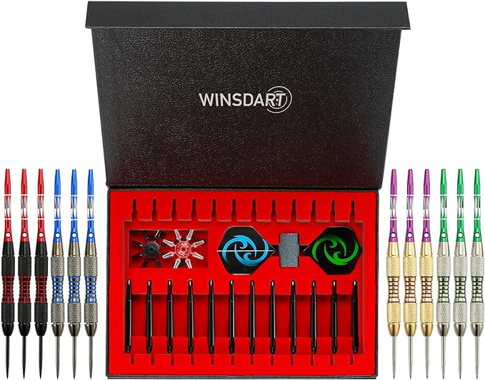 Darts Metal Tip Set Professional Metal Darts for Dartboard Steel Tip Darts with Nonslip Iron Barrel Aluminum Dart Shafts,Extra Flights,Dart Sharpener,Gift Box