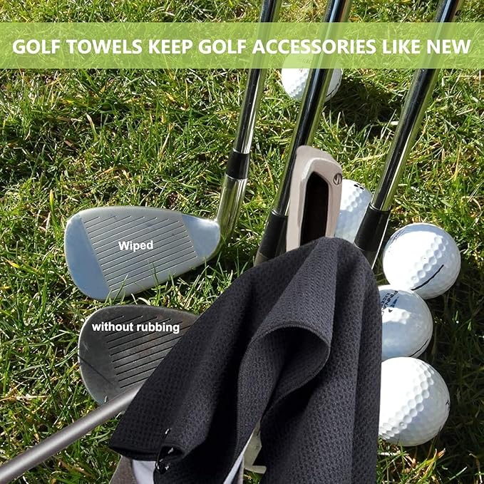 3 Pack Large Golf Towels, 16" x 24" Tri-Fold Portable Microfiber Fabric Waffle Pattern Golf Towel for Golf Bag with Carabiner Clip to Quickly Remove Sand, Mud, Dirt and Sweat