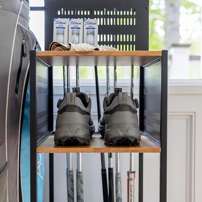 Teal Triangle Golf Storage Organizer, Heavy Duty Garage Freestanding Storage, Holds Golf Clubs, Bags, Golf Accessories, Golf Gifts for Men