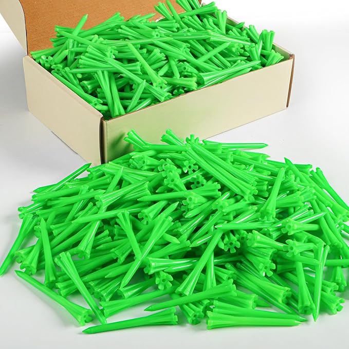 FINGER TEN Golf Tees Plastic Unbreakable Easy to Find Bulk Value 500 Count, 2 3/4 3 1/4 Inch Stable Tee Driving Range Reduce Friction, Green Red White USA Flag Practice