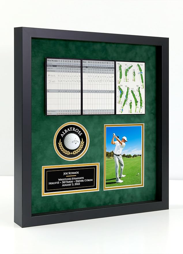 Albatross Golf Display Case Frame, 4 Components for Ball, Scorecard, Photo & Printed Graphic Info Insert
