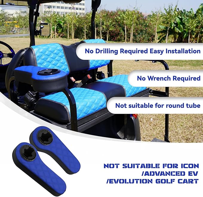 XUANYUDG0769 Golf Cart Armrest with Cup Holder for EZGO TXT Club Car DS Precedent and Yamaha Rear Seat Kit, Upgrade Support Frame/No Need Drilling Arm Rest