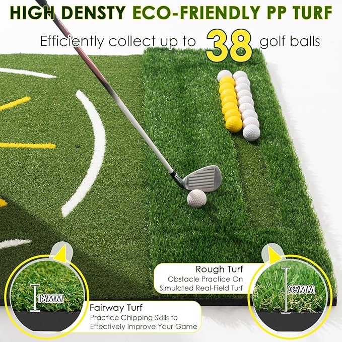 Golf Mat with Dual Turf, 5x4ft Thickened Golf Hitting Mat with Standing Guide-Line & Swing Path Line, Practice Mats for Indoor or Outdoor Use, Gifts for Men Dad & Golfers
