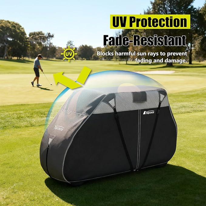 YSPACE 600D Waterproof Golf Cart Cover for 4+2 Passengers, Fits EZGO, Club Car, Yamaha, Honda, Heavy-Duty Polyester with Reflective Strips & Triple Windproof Straps