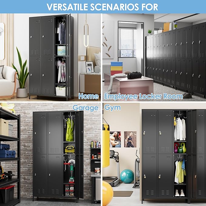 METAN Metal Locker for School Office Gym Bedroom,6 Doors Steel Storage Locker Cabinet for Employees,Industrial Storage Locker with 1 Shelves,Assembly Required (6 Door-Black)