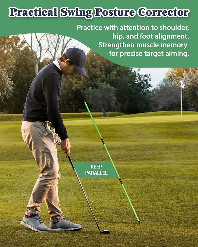 Golf Alignment Sticks, 2 Pack Plastic 49" Collapsible Alignment Stick Golf Practice Rods Aid for Aiming, Putting, Swing Trainer, Posture Corrector with Tube Case, Golf Training Equipment