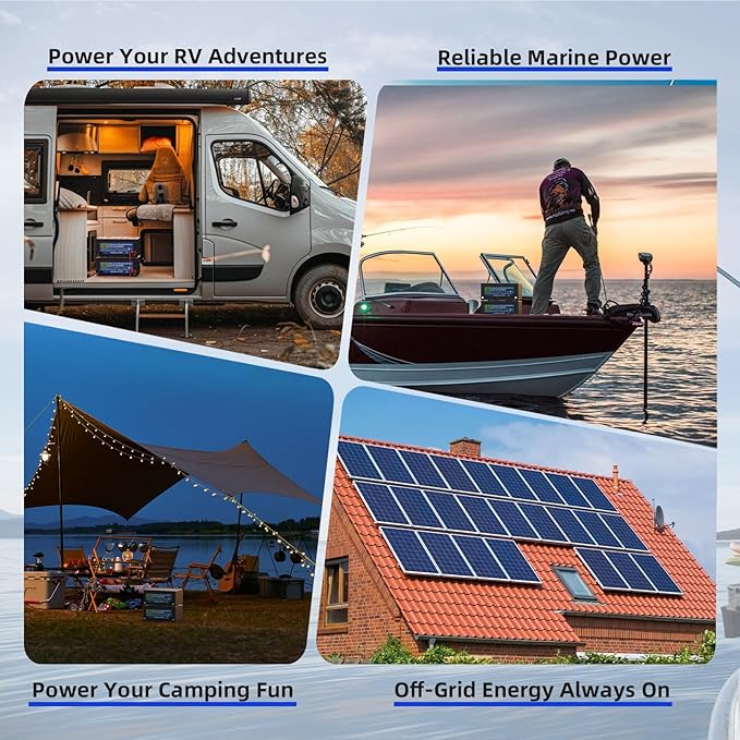 12V 170Ah LiFePO4 Battery with 200A BMS | 2560W Peak Power | 44lbs Lightweight | 15,000 Cycles | for RV/Marine/Solar – 2X Capacity vs 100Ah Lead Acid (2PCS 12V 170Ah)