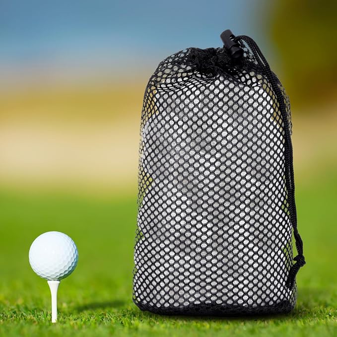 Black Nylon Mesh Golf Pouch, Golf Ball Storage Bag, Black Golfs Ball Bag, Carries 48-56 Golfs Balls, Multi-Purpose Net Pouch, With Locking Drawstring Closure