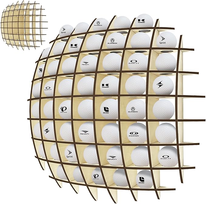 Golf Ball Display up to 52Pcs, Golf Ball Holder Wall Mounted, Golf Ball Rack for Golf Lovers (Oak Color)