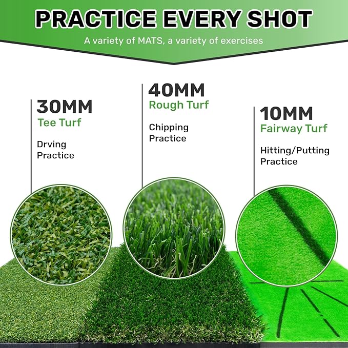 Golf Hitting Mats Training Equipment, Golf Practice Mat with Instant Swing Path Feedback, 3 Replaceable Golf Training Mats with No-Slip Heavy Duty Rubber Base
