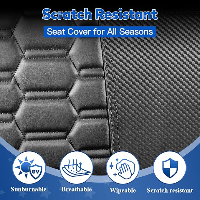 NOKINS Golf Cart Seat Covers, Fit EZGO TXT RXV Freedom Liberty Express Premium Front Seat Cushion, EZGO Premium Accessories Vinyl Seat Covers, No Nails Required (Carbon Fiber Black&Black)
