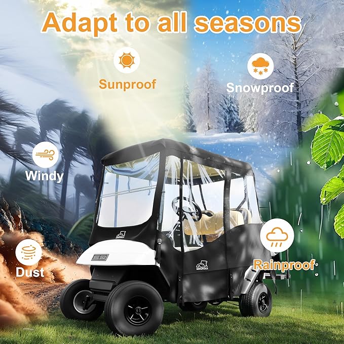 Golf Cart Enclosure Rain Cover 2&4Passenger, EZGO TXT RXV/Club Car Ds&Precedent and Yamaha, 600D Rain Cover Waterproof Windproof Snowproof and All-Weather Protection