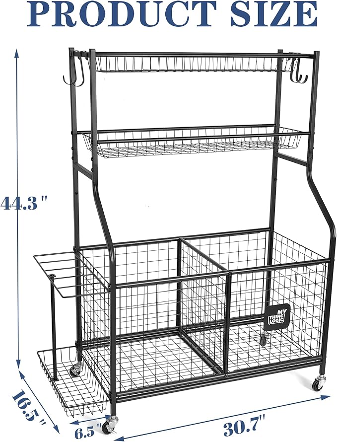 Mythinglogic Sports Equipment Garage Organizer,Garage Ball Storage for Sports Gear and Toys, Rolling Ball Cart with Wheels for Indoor/Outdoor Use