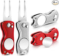 Skylety 4 Pcs Golf Divot Repair Tool Metal Foldable Golf Divot Tool with Magnetic Pop-up Button Ball Marker Stainless Steel Switchblade for Golfers Prizes