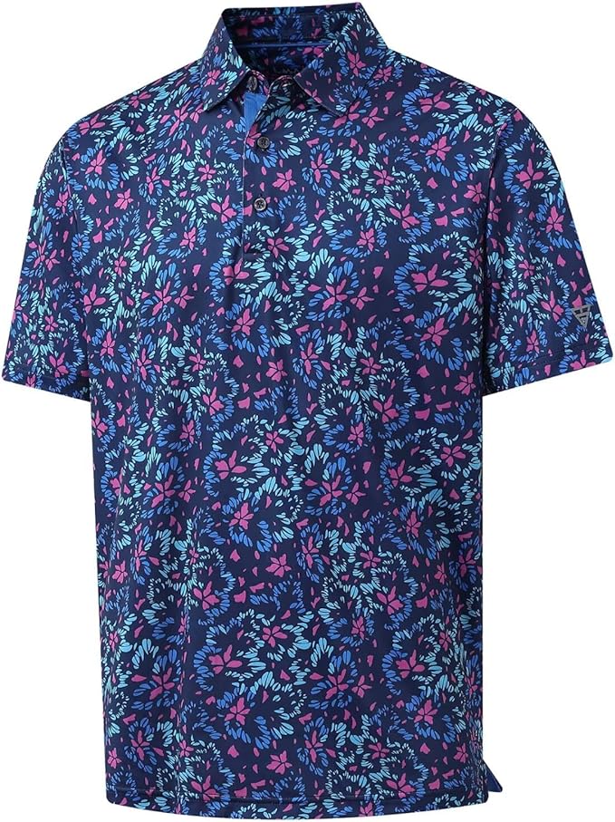 M MAELREG Mens Golf Shirt Short Sleeve Dry Fit Print Moisture Wicking Performance Patterns Collared Polo Shirt