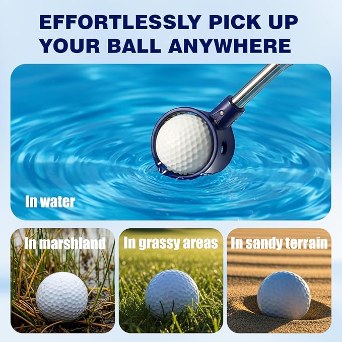 Golf Ball Retriever Telescopic, Thicken Stainless Steel Shaft with Non-Slip Rubber Grip, 9FT/14.5FT Water Golf Ball Picker, The Best Accessory Gift for Men and Women Golfers