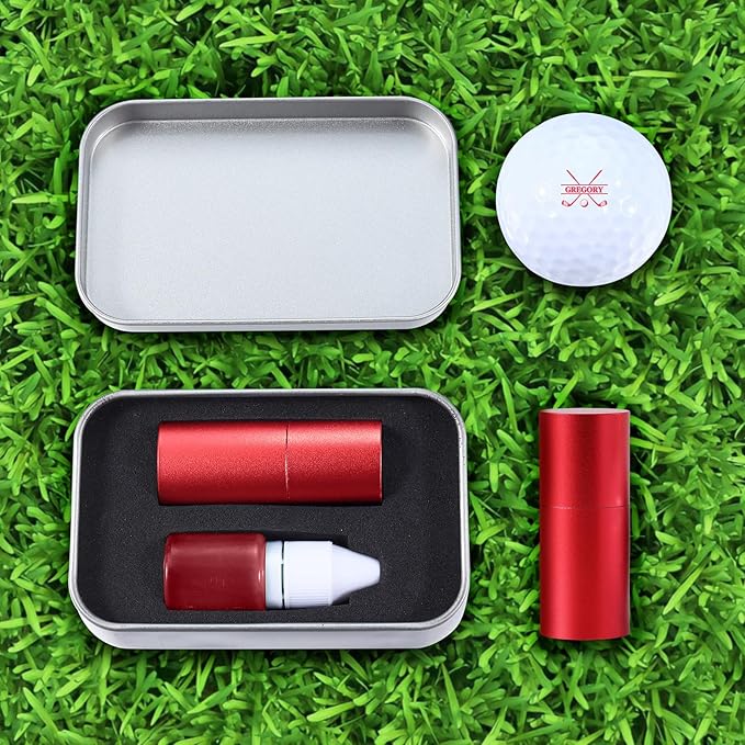 Golf Ball Stamp Personalized Marker - Premium Metal Custom Golf Ball Stamp - Quick-Dry Ink Monogram Identifier - Unique Golfing Accessories Gifts for Men Dad (Mental-Red-2)