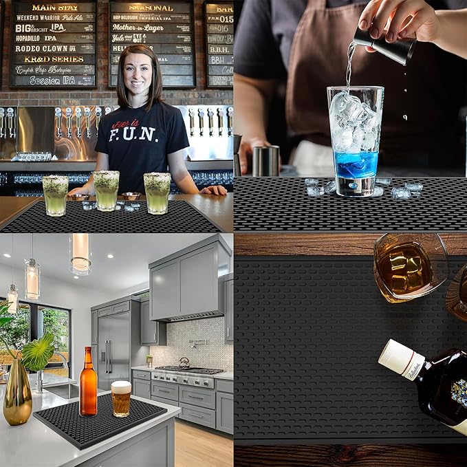 Silicone Drip Mat - 1/2 Inch Thick, Heat-Resistant and Food Safe - Counter Top, Coffee Bar or Restaurant - Drying Mat for Glasses - 18x12 Inches