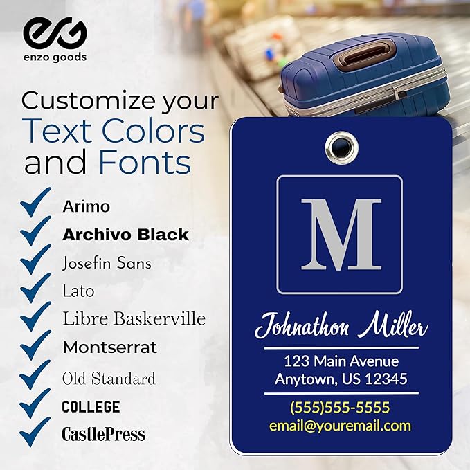 Personalized Luggage Tag | 10 Pack | Custom Luggage Tags for Suitcases | Kids Backpack Tag | 10 Color Options & Choose Font, Font Color