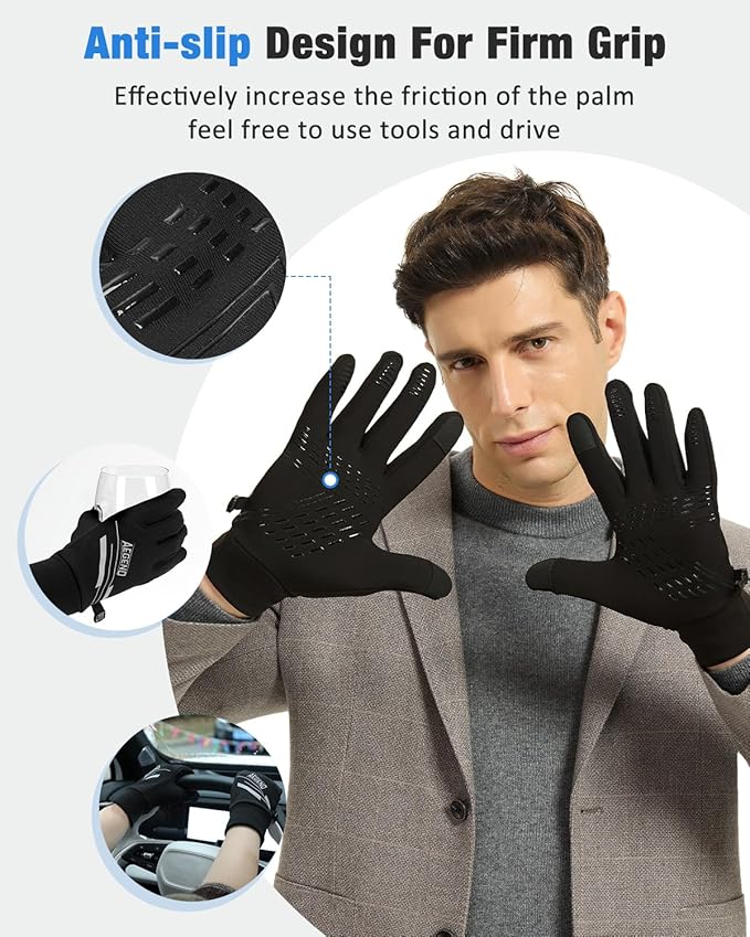 Aegend Lightweight Winter Gloves for Men Women, Warm Running Gloves Touchscreen Thermal Glove Liners for Cold Weather Driving, Cycling & Hiking, Non-Slip, Elastic Cuff, Stretchy, Durable
