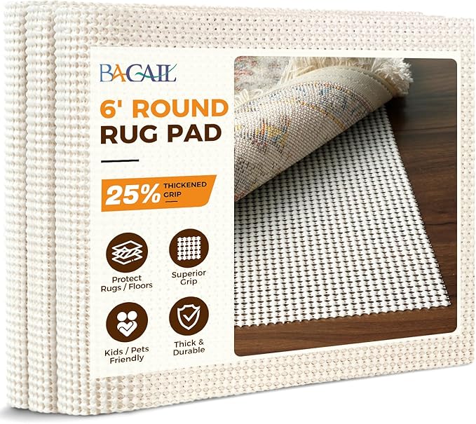 BAGAIL BASICS Round 6 FT Rug Pad Gripper for Hardwood Floors, Non Slip Rug Pads for Area Rugs, Extra Thick Under Rug Padding, Protect Your Rugs & Floors
