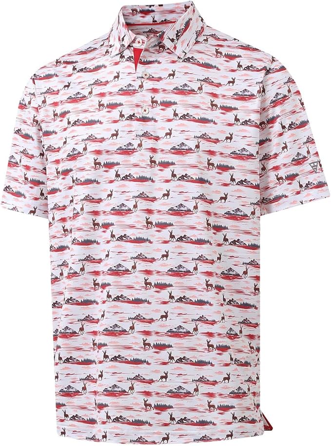 M MAELREG Mens Golf Shirt Short Sleeve Dry Fit Print Moisture Wicking Performance Patterns Collared Polo Shirt