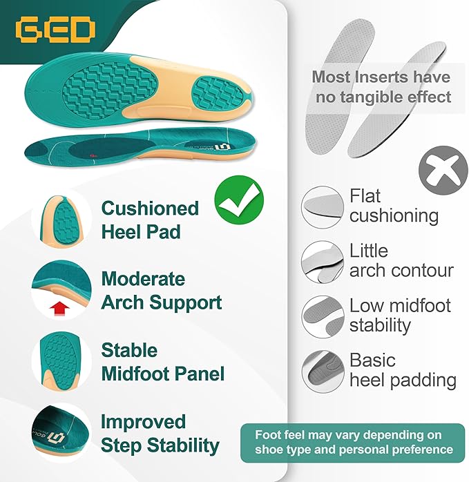Golf Shoe Insoles for Men - GED Sports Insoles for Arch Support and Athletics - Lightweight, Elastic, Trim to Fit, Increase Stability, Balance, Precision Swings, Reduced Foot Fatigue (US 9-13.5)